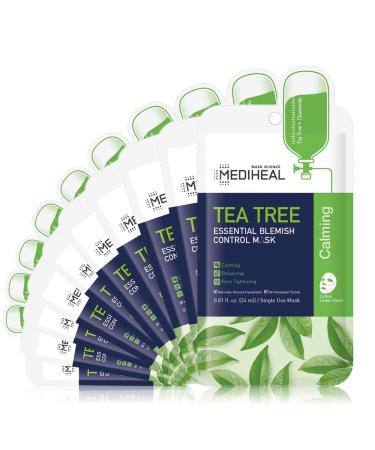 Mediheal Official Korea's No 1 Sheet Mask - Tea Tree Essential Blemish Control Mask - Skin Soothing & Sebum Control Mask Pack for Sensitive Oily Skin(10 Masks) 10 Count (Pack of 1)
