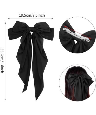 RosewineC 2 PCS Bow Hair Clips with Satin Tail - Black & White French Automatic Barrettes for Women and Girls - Buy Online on GoSupps.com