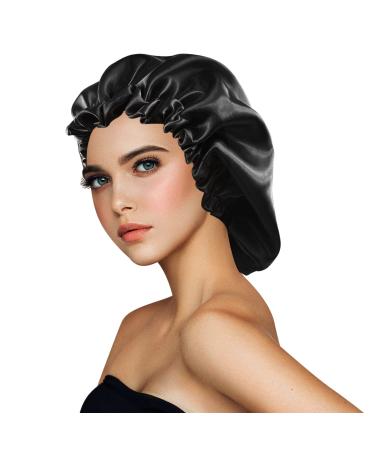 Large Black Satin Silk Bonnet for Curly Hair - Adjustable Double-Layer Braid Bonnet for Women - Buy Online on GoSupps.com