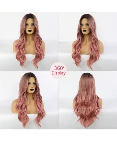 Piaou Ombre Black to Pink Synthetic Wig for Women - Long Natural Wave Heat Resistant Hair - Natural Looking - Buy Online on GoSupps.com