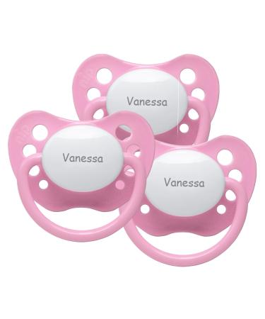 Name pacifier - NIP pacifier with name - silicone size 2 - pink - set of 3