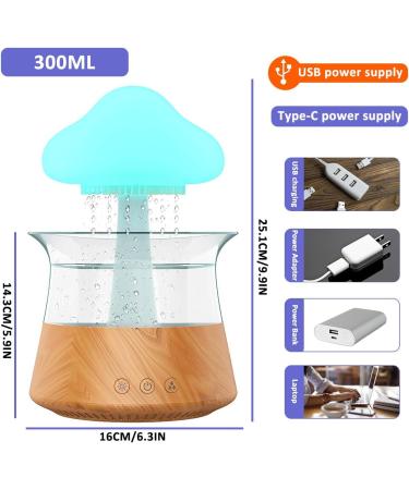 Rain Cloud Humidifier with Remote Controller | 7 Light Colours | Timer | 3-in-1 Aroma Diffuser | Multifunctional Mushroom Rain Lamp | Wood Finish - Buy Online on GoSupps.com