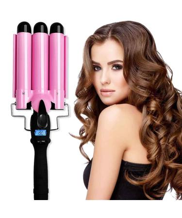 3 Barrel Curling Iron Hair Waver Hair Curler 1 Inch Professional Salon Ceramic Curling Iron New Hair Styling Tools with LCD Display (Pink) Pink With Lcd