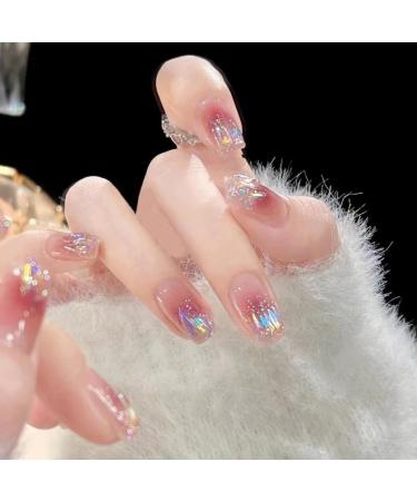 24PCS Press on Nails Short Glue on Nail for Women Shiny French False Nails Fake Nails False Nail with Glue for Girl Nail Art - Buy Online on GoSupps.com