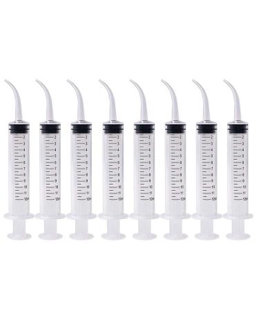 Offiplus Dental Irrigation Syringe with Curved Tip - 8 Pack Disposable 12cc Tonsil Stone Squirt Mouthwash Cleaner, Pet Feeding Syringe for Birds Dogs (with Measurement)  2019 Version