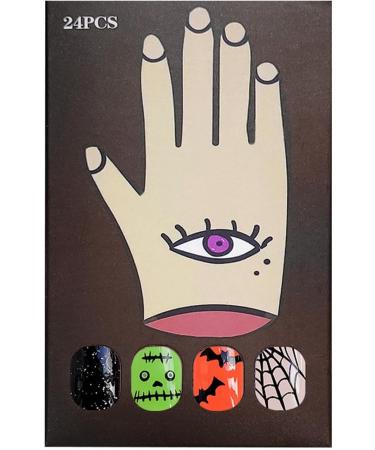 Halloween Nails Full Glossy Nails For Women Halloween False Nails Short Square Fake Nails False Nails With Spider Web Bat Ghost Glossy Design For Women Girls - Buy Online on GoSupps.com