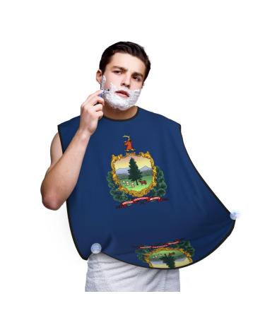 Vermont State Flag Print Beard Bib Apron For Men Beard Hair Catcher For Men Shaving Trimming Beard Cape Cloth Black