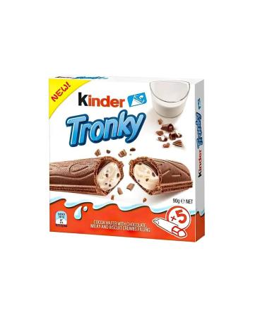 Kinder Tronky 5 Pack Crispy Waffle Rolls 90g with Creamy Hazelnut and Milk Chocolate Filling, 5 x 18g, Ideal for Between Meals and Coffee