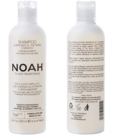 Noah Hair - 1.5 Purifying Shampoo with Green Tea and Basil - Organic Shampoo - With Green Tea Extract and Essential Oils Natural Shampoo - Dandruff Shampoo - Hair Care for Natural Beauty - 8.5 fl.oz