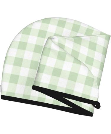 Pistachio Green Checkered Microfiber Hair Towel | Super Absorbent Quick Dry Wrap for Long Curly & Thick Hair - Soft Coral Velvet for Women - Buy Online on GoSupps.com