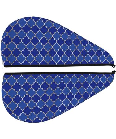Quick-Dry Hair Towel Wrap - Stylish Blue Gold Grid Turban for Effortless Hair Drying - Buy Online on GoSupps.com