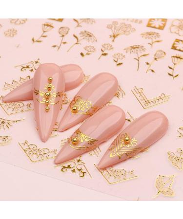 Gold Flowers Nail Art Stickers Decal - 3D Self-Adhesive Flower Leaf Lace Design for Women and Girls - Nail Supplies and Decorations - BL-001MJ - Buy Online on GoSupps.com