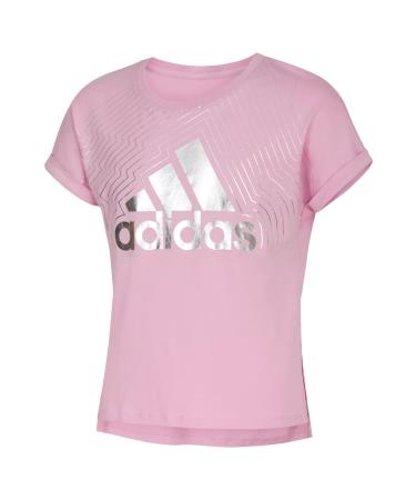 adidas Girls' Short Sleeve Side Slit Tee T-Shirt Medium Clear Lilac