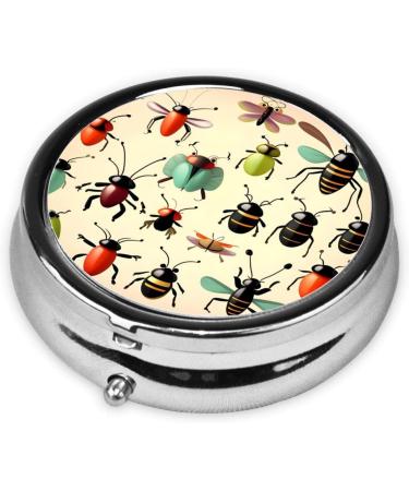 Cartoon Small Insects Round Pill Box - 3 Compartment Organizer | Portable Travel Pill Box for Easy Storage - Buy Online on GoSupps.com