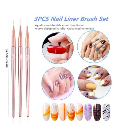 FULINJOY 3 Pcs Rose Gold Nail Art Liner Brushes Set - UV Gel Acrylic Application Pens for Nail Art Designs (7mm/9mm/11mm) - Buy Online on GoSupps.com