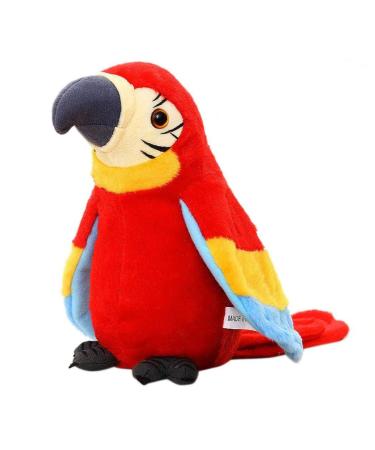 Moonlove Cute talking parrot toy record Interactive Plush toy repeat speaking parrot waving wings Funny plush bird toy for kids children Christmas Birthday Gift Red