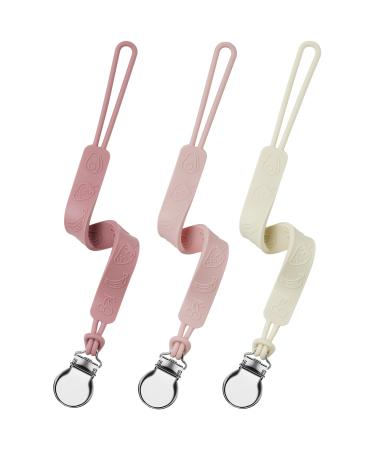Pacifier chain made of silicone seposve 3-pack pacifier strap with 4 texture pacifier chain boys and girls pacifier clip chain keeps pacifier clean soft flexible purple pink white violet pink white