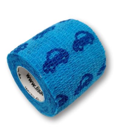 Lisacare self -adhesive bandage - 12 rolls 5cm wide - self -adhering elastic for children - huge color and motif selection - bandages for comforting (car blue) Auto Blue 12 Set