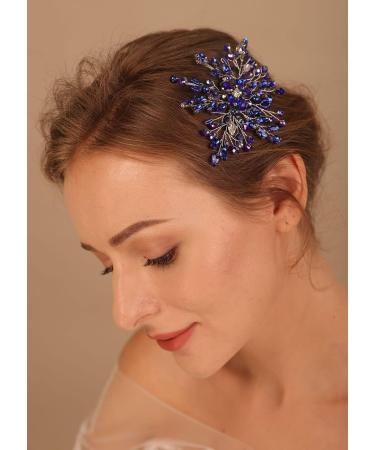 Deniferymakeup Women Sapphire Hair Comb Blue Crystal Rhinestones Bride Wedding Hair Accessories for Brides Crystal Bridal Hair Comb for Women and Girls (Style 3) - Buy Online on GoSupps.com