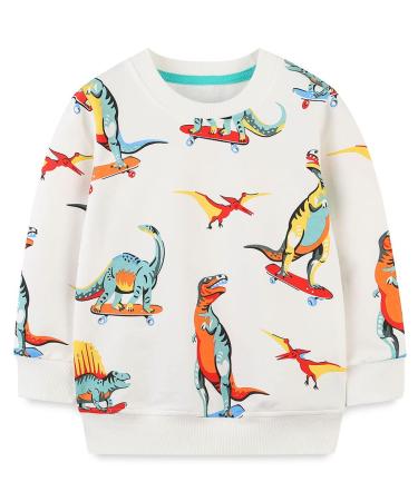 Boys Sweatshirt for Kids Dinosaur Jumper Cotton Casual Top Long Sleeve Pullover T-Shirt Toddler Girls Shirts Baby Clothes 1-8 Years 3-4 Years Dinosaur 06