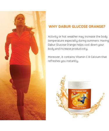 Dabur Glucose Powder Fortified with Vitamin D and Calcium Orange Flavour 500 grams - Buy Online on GoSupps.com