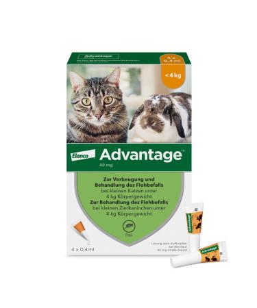 Elanco Advantage Spot-on 40 For small cats and ornamental rabbits up to 4 kg effective protection against fleas and flea infestation up to 4 weeks simple spot-on application 4 pipettes with 0.4 ml solution - Buy Online on GoSupps.com