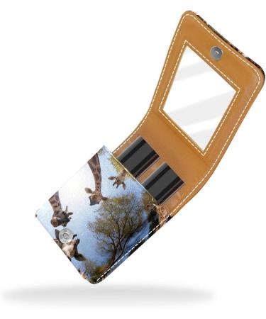 Buy Stylish Leather Lipstick Case & Mini Organizer with Mirror | Forest Animals Giraffe Design - Ideal for Travel & Makeup - Buy Online on GoSupps.com