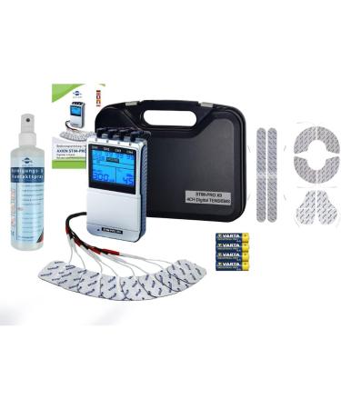 Axion Tens Ems Stim -Pro X9+ | 4-Channel Pain Therapy & Muscle Building Device + 8 Electrodes & Contact Spray - Certified Medical Product - Special Offer - Buy Online on GoSupps.com