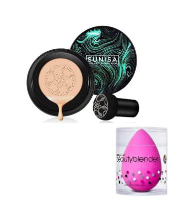 Sunisa 3 in 1 Air Cushion CC and BB cream Waterproof foundation 1 Beauty Blender (Set of 2)