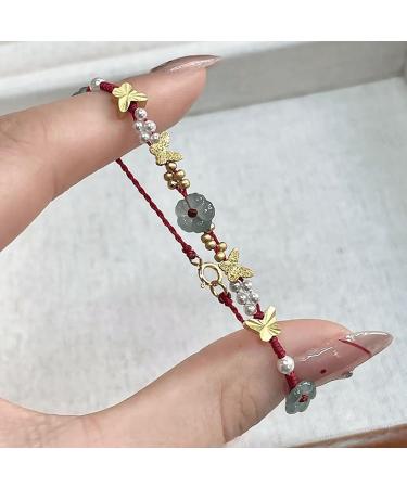 Oralgo Handmade Chinese Style Bracelet - Elegant Flower Butterfly and Pearl Woven Design for Women - Happiness Charm - Buy Online on GoSupps.com
