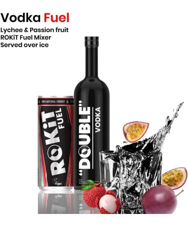 ROKiT Fuel Energy Drink Vegan Certified 100% natural ingredients Sustainable and natural energy lift low calorie zero fat and zero salt Lychee & Passion fruit flavoured Case of 24 x 250ml - Buy Online on GoSupps.com