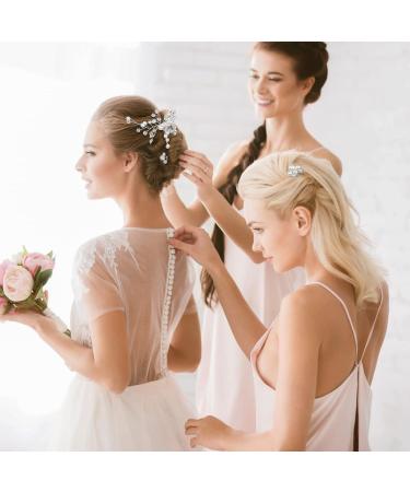 MELLIEX 4 Pieces Wedding Hair Accessories - Crystal Pearls Bridal Jewelry Hair Comb & U-shaped Hairpins for Women & Girls - Silver - Buy Online on GoSupps.com