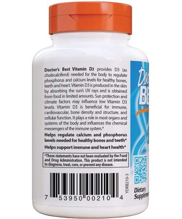 Doctor's Best Vitamin D3 50 mcg (2000 IU) - 180 Softgels for Immune Health - Buy Online on GoSupps.com