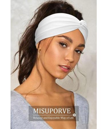 Non Slip White Headbands for Women - Set of 2 Wide Stretch Workout Headbands for Yoga, Running & Sports - Breathable & Stylish Hair Accessories - Buy Online on GoSupps.com