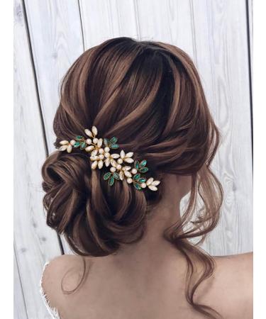IYOU Crystal Wedding Side Comb Green Rhinestone Bride Hair Combs Pearl Prom Bridesmaid Bridal Hair Accessories for Women - Buy Online on GoSupps.com