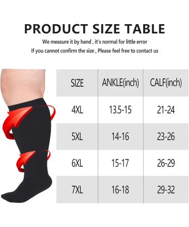 Buy Oversize Compression Stockings 20-30 mmHg - Wide Calf & Unisex Prevent Swelling Edema DVT Pain Relief - Black 4-7XL - Buy Online on GoSupps.com