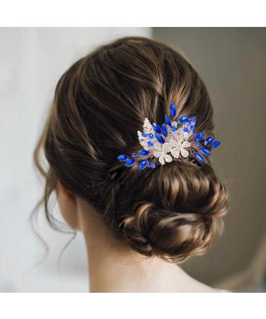 Flayem Handmade Bridal Hair Comb with Blue Rhinestone & Crystal Flower Perfect Hair Accessories for Brides & Bridesmaids - Buy Online on GoSupps.com