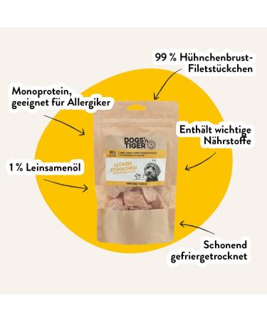 Dogs'n Tiger - 99% Meat + 1% Flaxseed Oil Dog Treats - Species-Specific Dog Treats with No Sugar Grains or Artificial Flavors (Chicken Fillet Pieces) - Buy Online on GoSupps.com