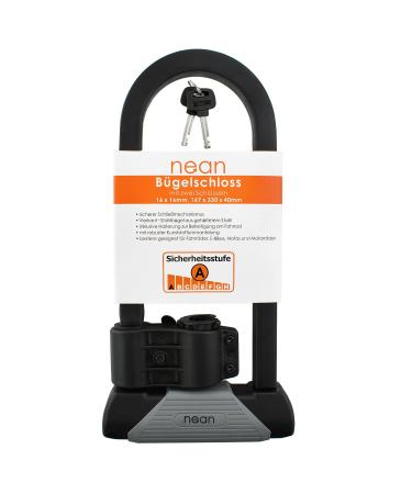 NEAN solid bracket bicycle lock iron lock with bracket and 2x safety security key highest security level A 16 x 16 mm 330 x 167mm black - Buy Online on GoSupps.com