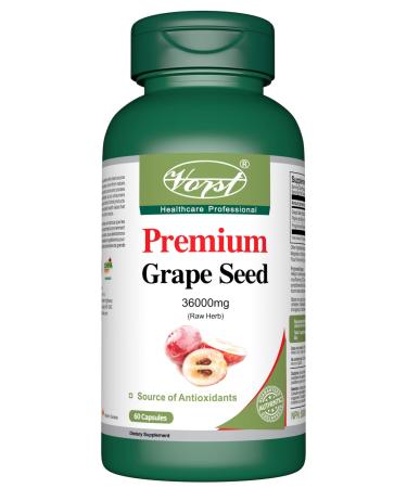 VORST Premium Grape Seed Extract 300mg With 120:1 Extract Ratio (36000mg Raw Extract Equivalent) 60 Capsules | Supplement for Fighting High Blood Pressure and Cholesterol | Includes 255mg Polyphenols | Powder Pills | 1 Bottle 60 count (Pack of 1)