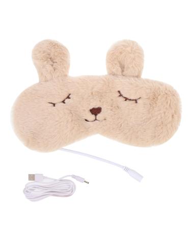 minkissy USB Heating Eye Mask Cartoon Animal Sleeping Mask Light Blocking Eye Cover Warm Eyeshade Travel Eyeshade Faux Eye Mask Warm Compress for Eyes Warm Eye Pad 3D Pp Goggles Chargeable Beige 20.5x10x0.8cm