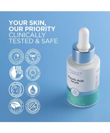Dernier Glycolic Acid Serum 5% with Hyaluronic Acid 1% - Face Dark Spot Treatment Hyperpigmentation Exfoliant Resurfacing Brightening Glow Moisturizer Redness Hydrating Facial Peeling Women (1 fl oz) - Buy Online on GoSupps.com