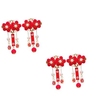 MAGICLULU 2 Pairs Tassel Antique Style Hair Clip Hair Clips Chinese Tassel Hair Clip Kid Hanfu Headwear Archaistic Chain Hair Clip Hanfu Hair Clip Red Girl Synthetic Beads Geisha