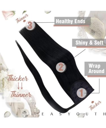 Easyouth Jet Black Human Hair Ponytail Extension 16 Inch 80g - Clip In, Soft & Thick Wrap Around Ponytail - Buy Online on GoSupps.com