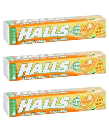 Halls Assorted Citrus Sugar Free Cough Sweets 32g (Pack of 3 Bars) Soothing Sore Throat Relief - Buy Online on GoSupps.com