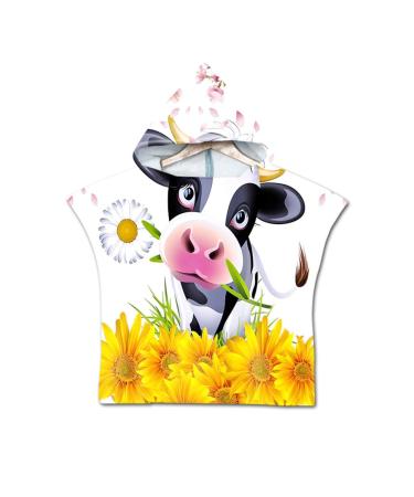 Treer children's bath towel bathing poncho beach towel for children baby bathrobe animal print children robe beach swim with hood poncho for boys and girls (60x60cm daisy cow) 60x60cm daisy cow