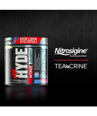 Hyde-Nitro X Pre-Workout Powder | Extreme Energy Pumps Power & Focus | High Stimulant Pre-Workout | 400mg Caffeine 1g Creatine HCL Teacrine & Nitrosigine | 60 Servings (Blue Razz Popsicle) Blue Razz Popsicle 60 Servings - Buy Online on GoSupps.com
