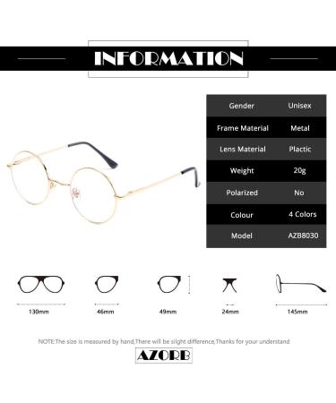 Buy AZorb Blue Light Blocking Glasses | Retro Round Metal Frame for Women & Men | Stylish Black 46mm Eyeglasses - Buy Online on GoSupps.com