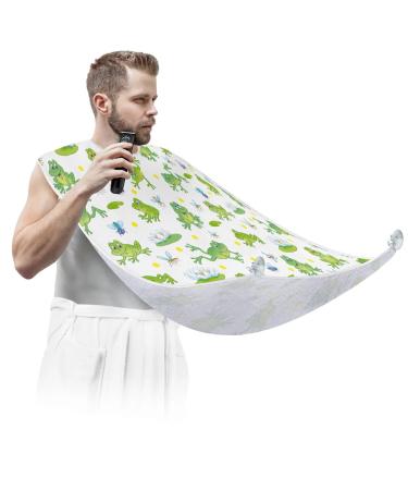 Cute Frogs Beard Bib Apron Beard Bib Hair Catcher for Men Shaving and Trimming Non-Stick Waterproof Beard Cape Grooming Cloth with 2 Suction Cups Gifts for Men