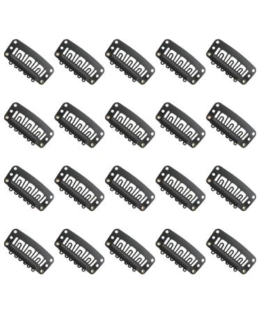 DAZISEN 20 Pieces Hair Extensions Clips - 6-Teeth Metal U-Shape Snap Clips 32mm Hair Wig Clips DIY with Soft Rubber - Black Black *20
